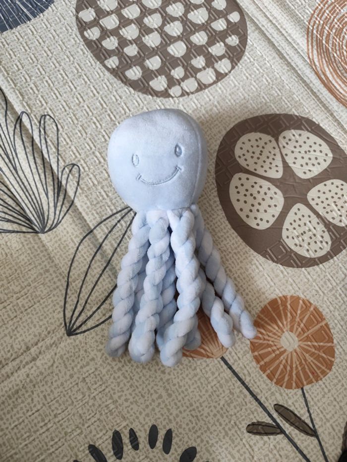 Pieuvre Nattou bleu clair et blanc N1 doudou