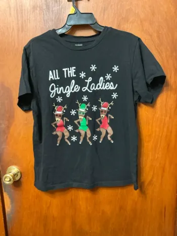 All the Jingle Ladies Funny Black Christmas t-shirt with reindeer design