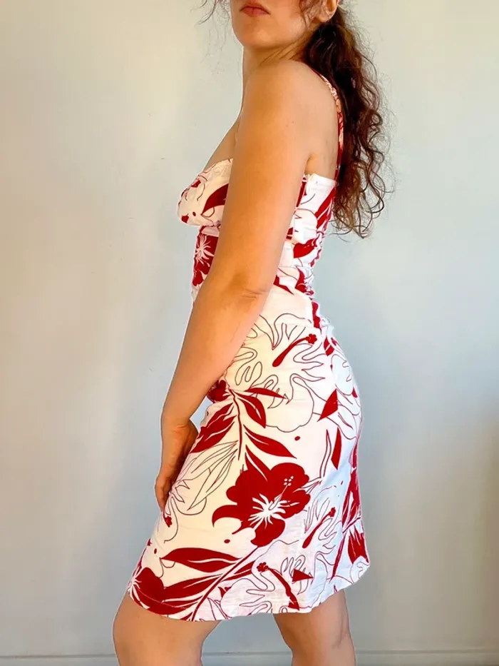 Robe vintage d’été à fleurs y2k rouge et blanc taille XS/S - photo numéro 3