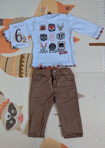 Tenue Obaibi 6 mois t-shirt manches longues et pantalon