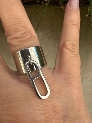 Bague large réglable acier inoxydable argent maillon farandole en breloque