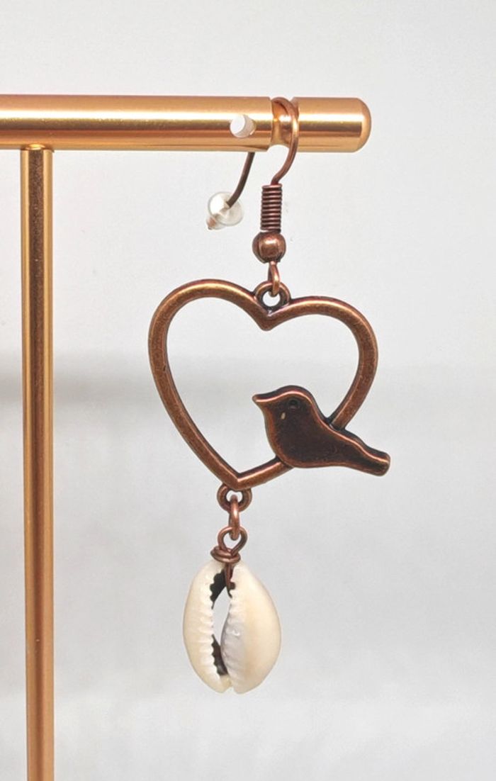 Boucles d'oreilles coeur oiseau coquillage - photo numéro 3