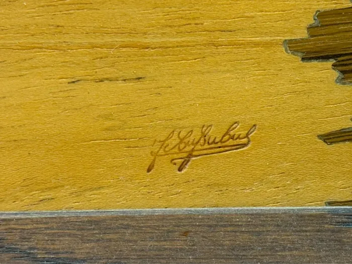 Tableau marqueterie Joseph Aufderbruck – village alsacien, thann vintage - photo numéro 3