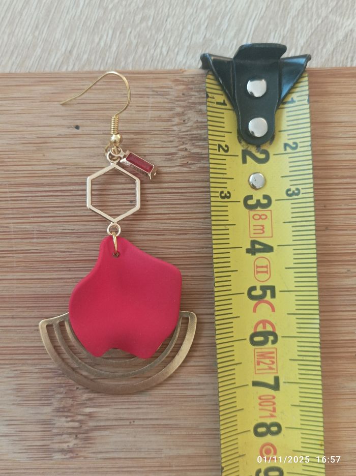 🌺 Boucle d'oreille doré et Rouge - photo numéro 4