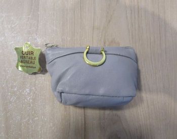 Porte monnaie en cuir d'agneau à zippe - Gris - Neuf - 11 x 7 cm