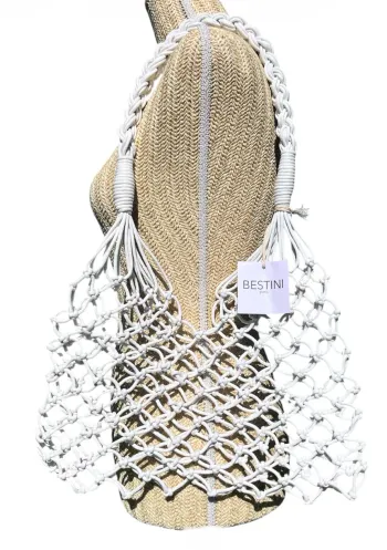 Sac à main en filet Bestini Paris blanc tressé à la main Neuf
