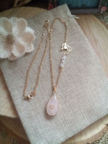 Collier réversible quartz rose et pierres de lune naturelles
