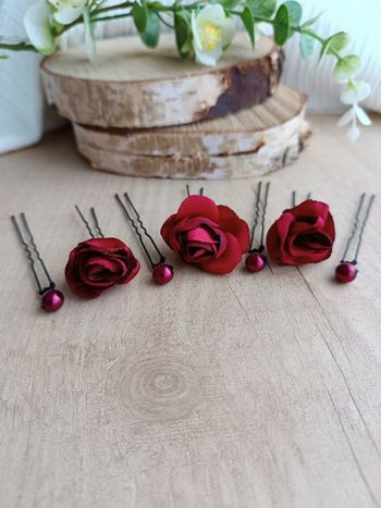 Épingles à chignon fleurs bordeaux mariage