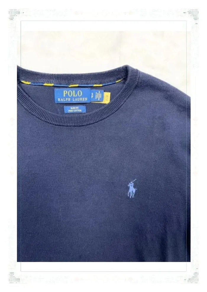 Ralph Lauren pull ras de cou bleu marine homme taille S slim fit 100% pima coton - photo numéro 5