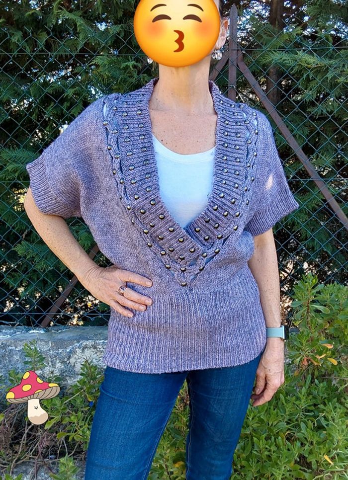 Pull laine vintage shabby fairycore romantique parme lila T unique - photo numéro 7