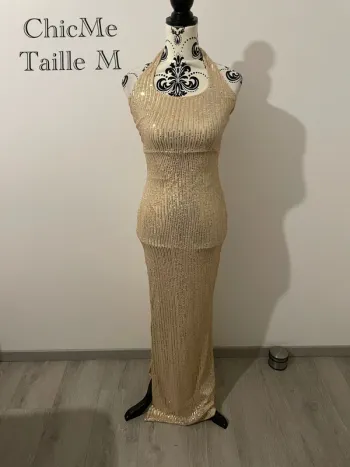 Robe de soirée ChicMe longue à sequins dorés | Taille M | Neuf