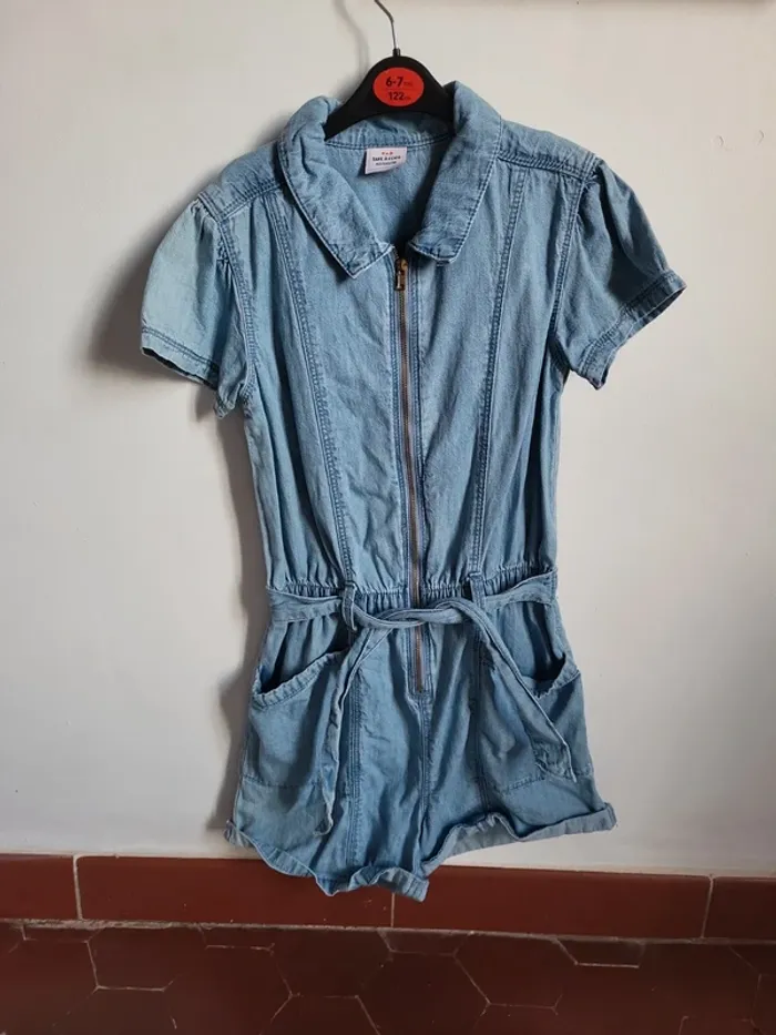 Combinaison short fille en jeans