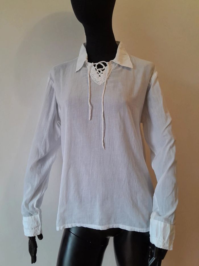 Blouse blanche transparente en coton taille s Zamba broderie effet lin - photo numéro 3