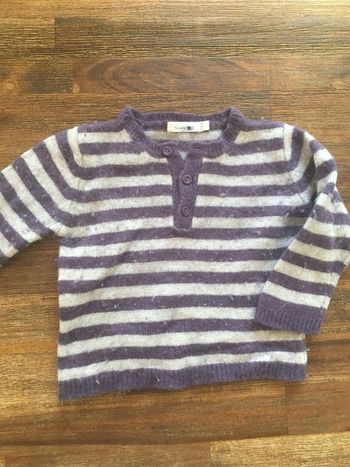 Pull rayé violet/laine/bout chou/12m