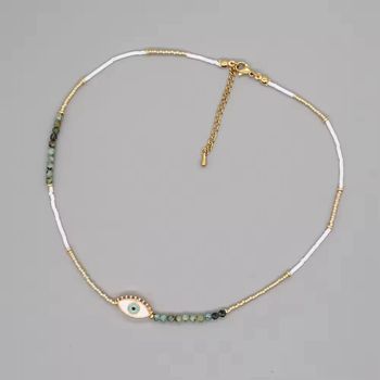 Collier œil protecteur doré & perles naturelles - acier inoxydable