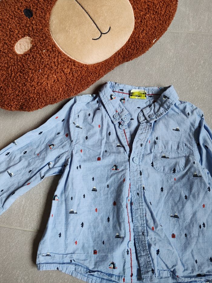 Chemise Noël bleu 12m tape à l'œil