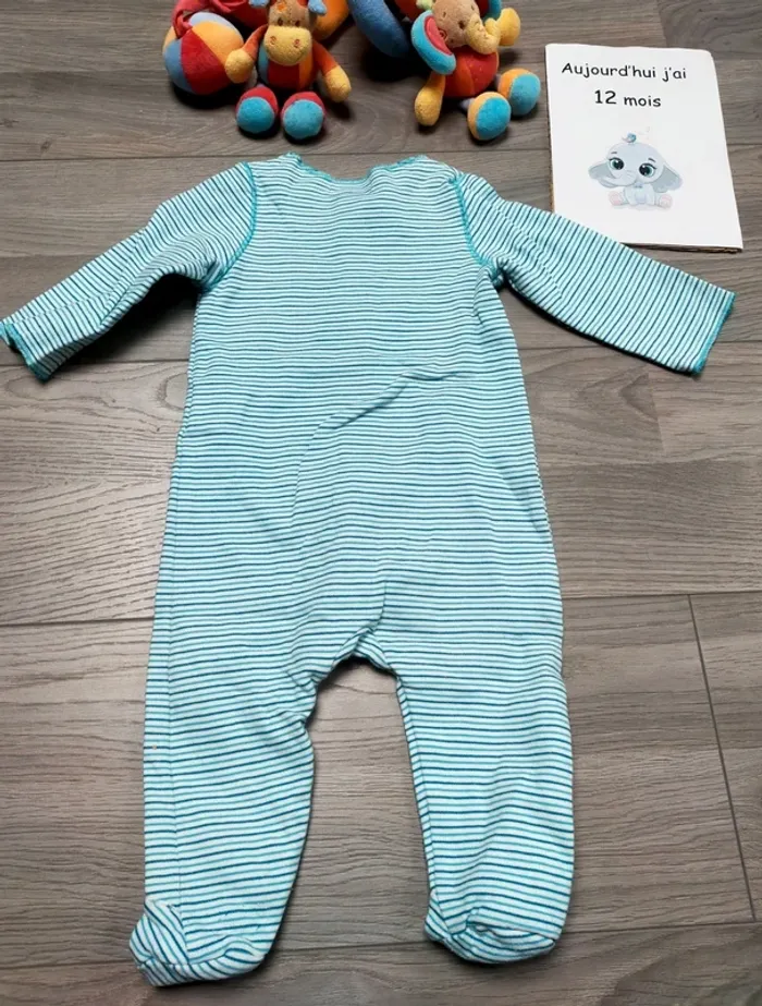Grenouillère à rayures bleu bébé garçon 12 mois Obaibi - photo numéro 5