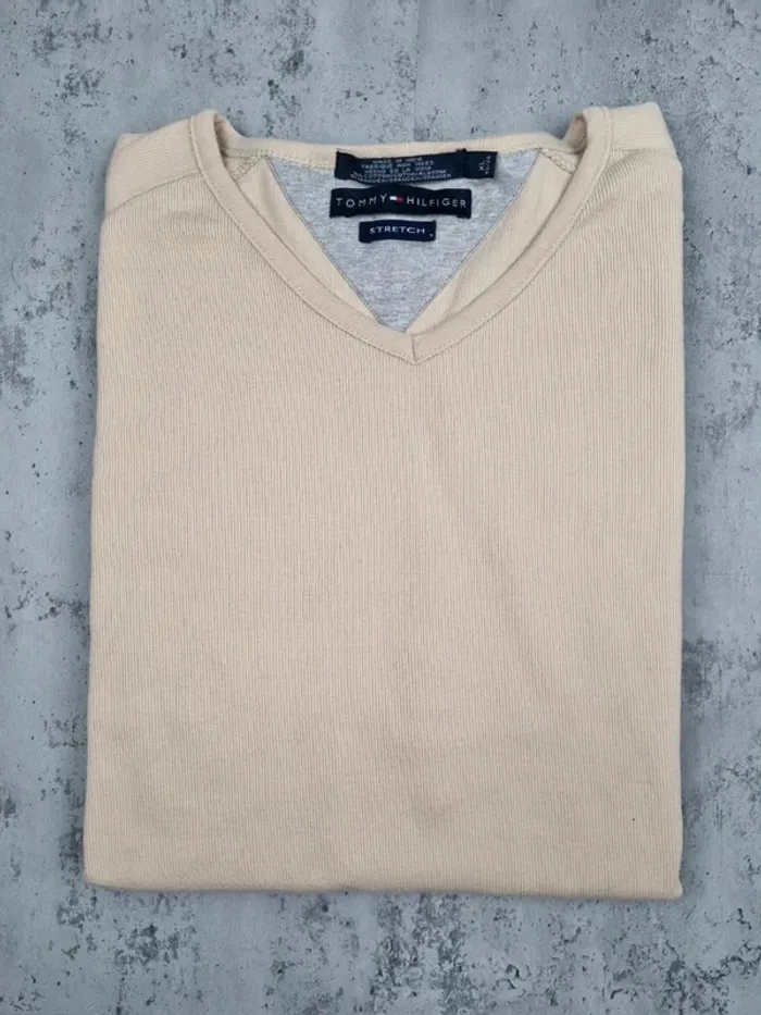 Pull col V manches courtes Tommy Hilfiger beige – Taille XL Homme - photo numéro 2