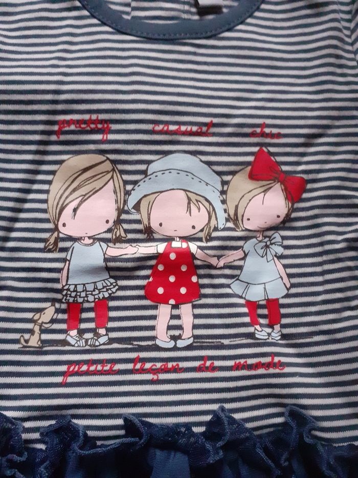 Robe rayé marine et froufrou motif petites filles - photo numéro 2