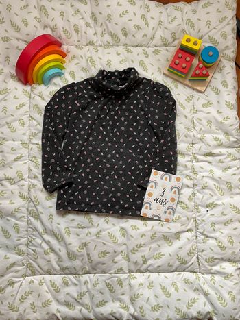 teeshirt manches longues col roulé noir motifs fleurs 3 ans gémo