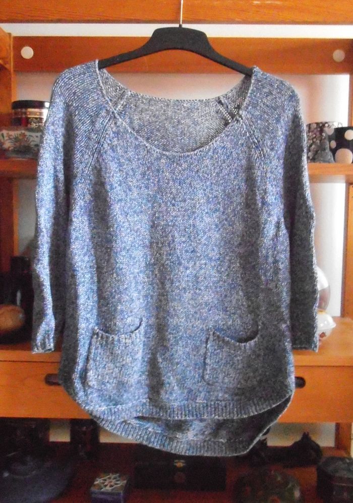 Pull en mailles femme, taille L, bleu et blanc - photo numéro 5