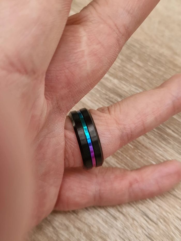 Bague Acier Inoxydable Noir Et Cameleon Multicolore - photo numéro 8