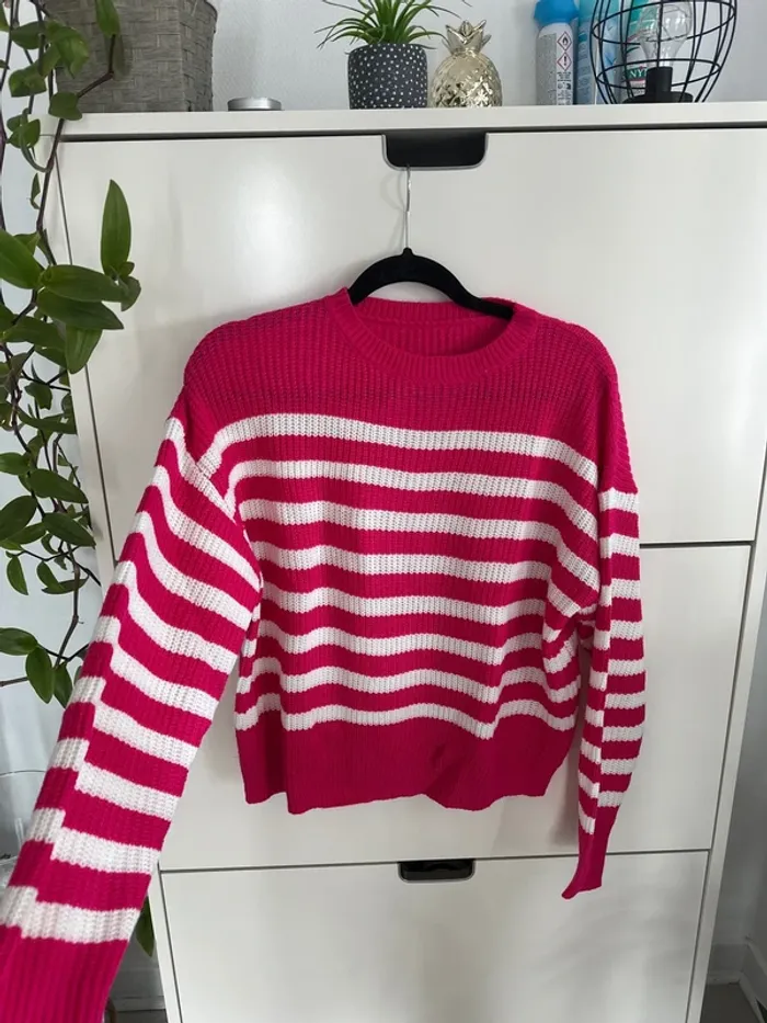 Pull marinière - rose et blanc