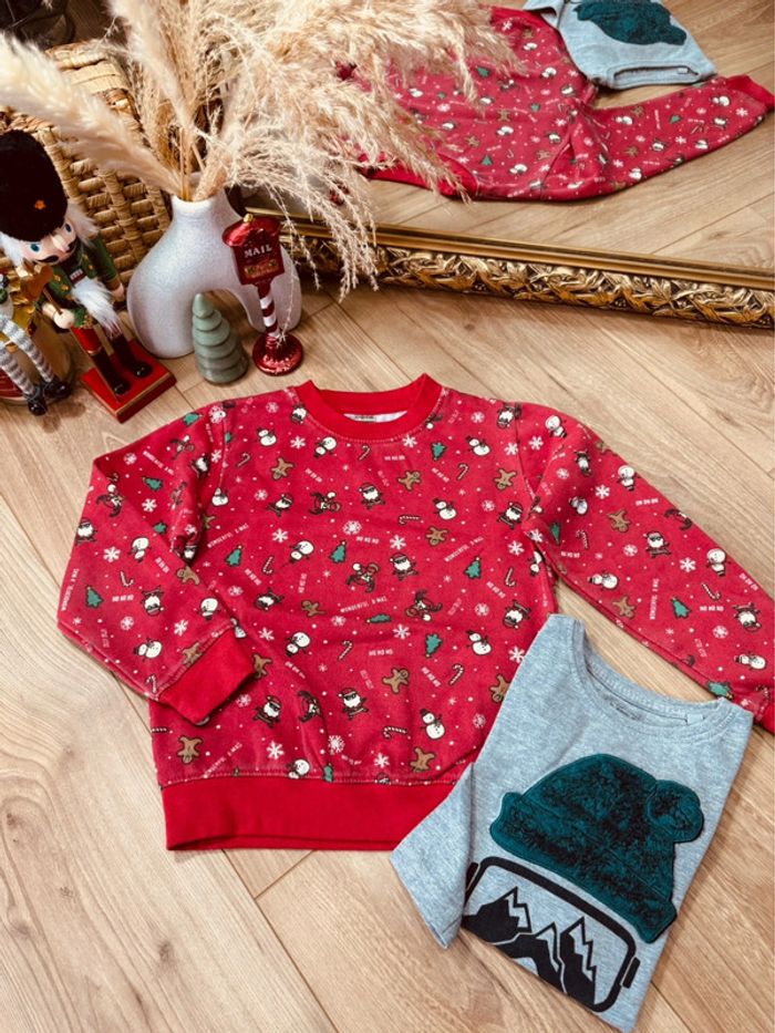 Taille 6 ans sweat-shirt et teeshirt Noël garçon Npo rouge gris * Père Noël ski * 🎄