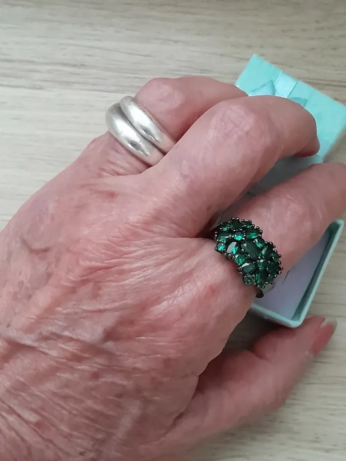 Bague style bohème, large bande de pierres couleur vertes taille 60 - photo numéro 5