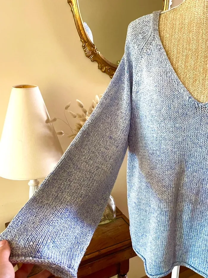 sublime pull maille bleu clair col v manches longues coupe relax basic taille L neuf H&M - photo numéro 10