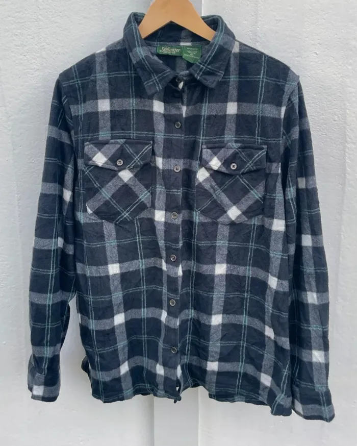 Stillwater Lumberjack Flannel Plaid Polaire shirt chemise grey black blue white Mens XL