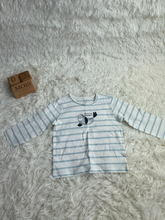🐳 T-shirt manches longues rayé C&A – Taille 3-6 mois