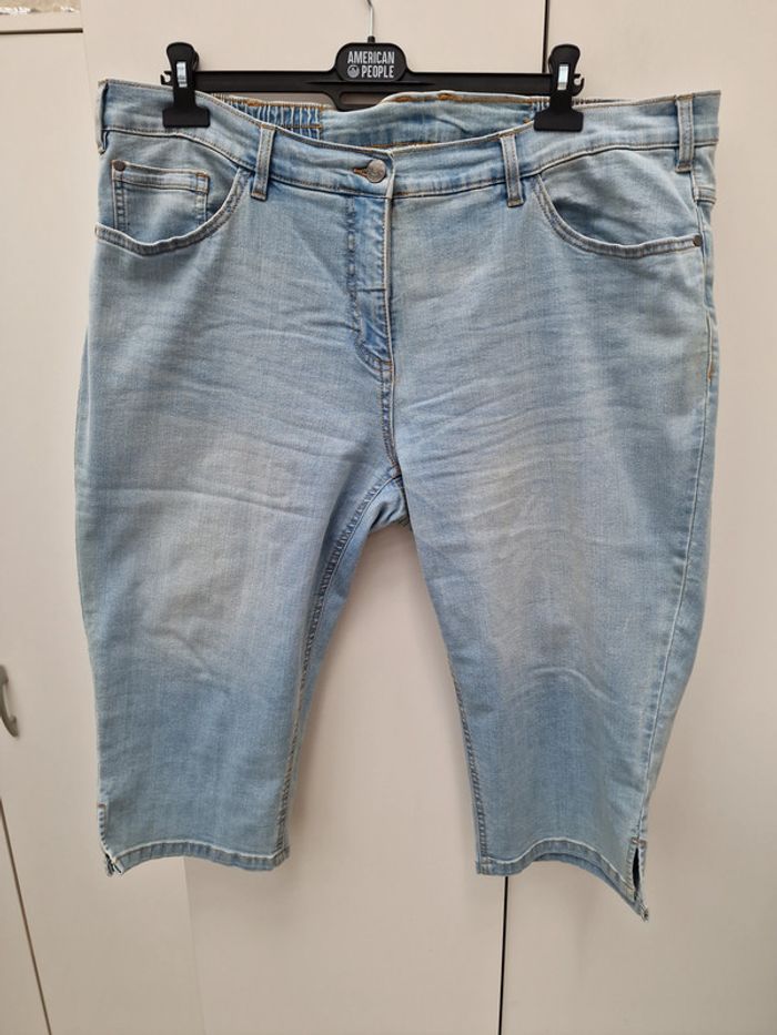 Pantalon 7/8 Pantacourt En Jeans Bleu Clair Délavé - photo numéro 2