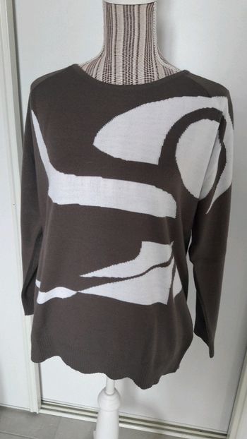 Pull marron et blanc fantaisie Blancheporte 42/44 comme neuf