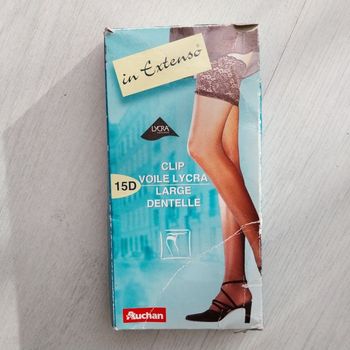 Paire de bas écru taille 1 clip voile lycra large dentelle Bandes autofixantes