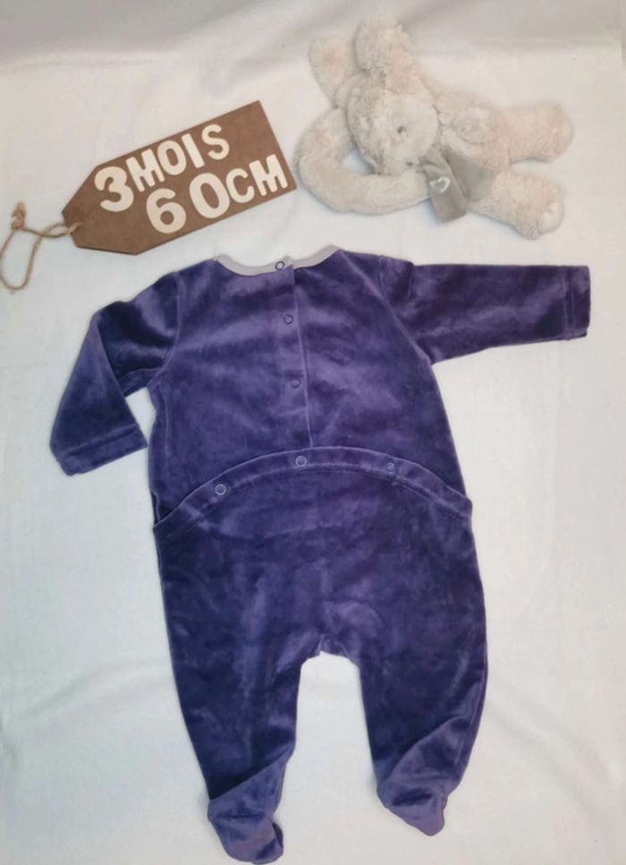 Pyjama 👣 velours violet, hello kitty 3mois/60cm grenouillère - photo numéro 2
