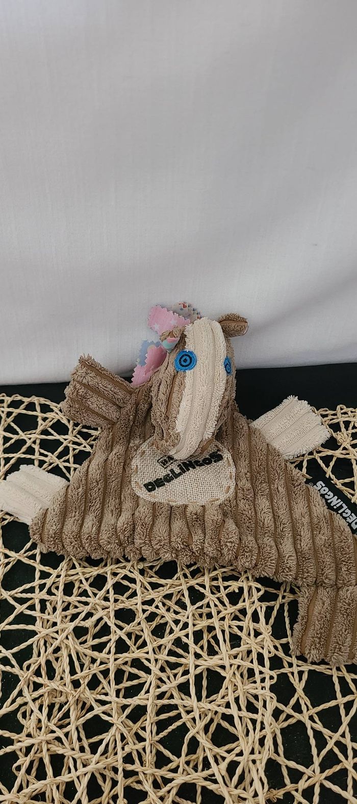 Doudou plat Cheval Ogalos côtelé marron beige LES DEGLINGOS