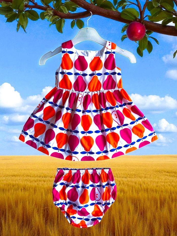 JACADI - 2P BÉBÉ FILLE MOTIF POIRES, ROBE + CULOTTE AUX TEINTES LUMINEUSES 6M - photo numéro 2