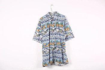 Superbe chemisette vintage 90-2000s en coton motif fleurs des îles et univers de la mer (#240290)