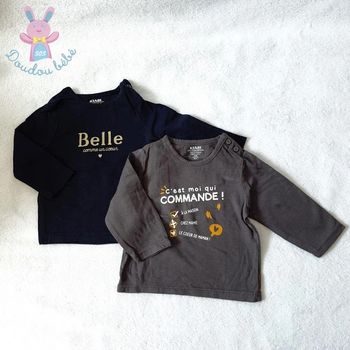 Lot de 2 t-shirts gris et noir bébé fille 3 mois