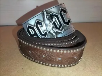 Ceinture marron boucle AC/DC 120 cm