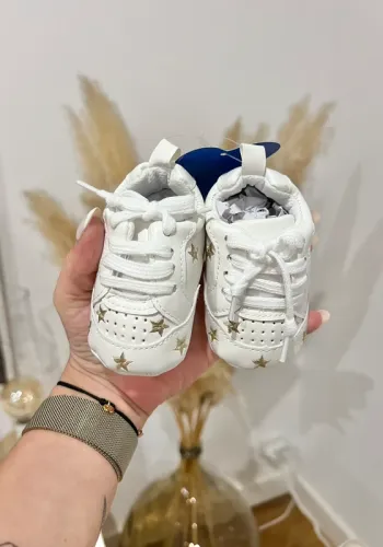 Baskets bébé blanc étoiles dorées taille 19