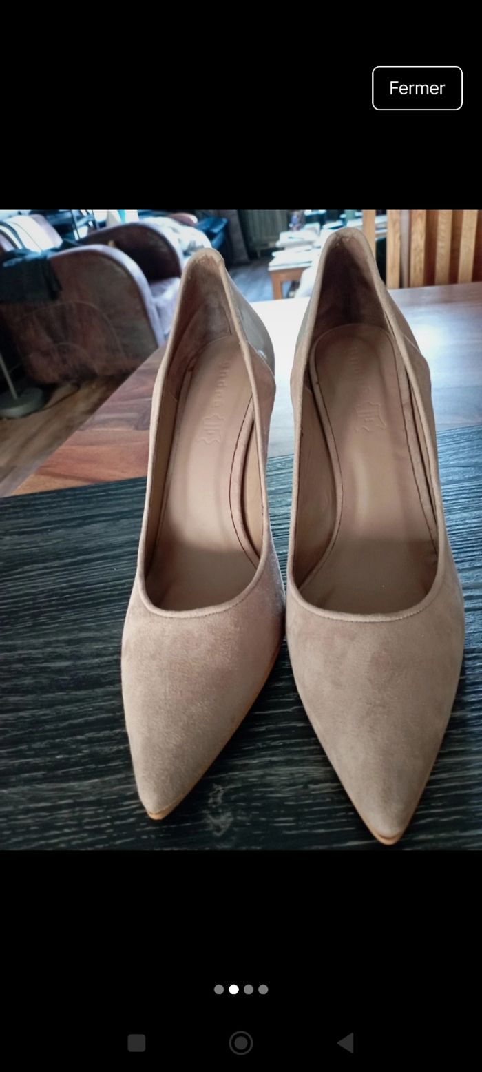Escarpins cuir vernis/daim beige - photo numéro 2