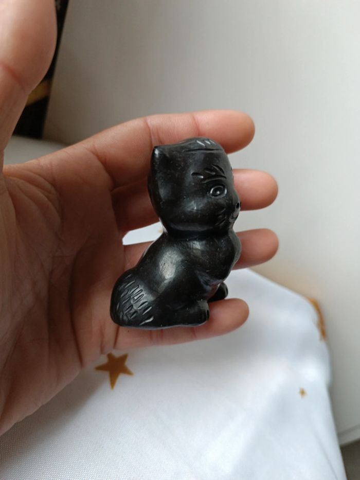 Chat cat kitten kitties Kitty noir black pierre noir volcanique obsidienne terre cuite sculpture - photo numéro 3