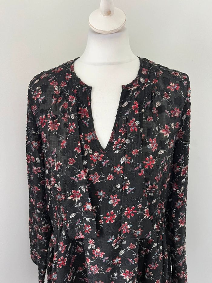 Robe col en V noire à fleurs Bash S - photo numéro 3