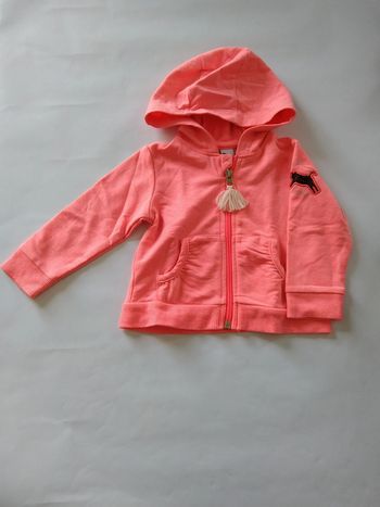 gilet sweat zippé fluo avec capuche 3 pommes fille 3 mois