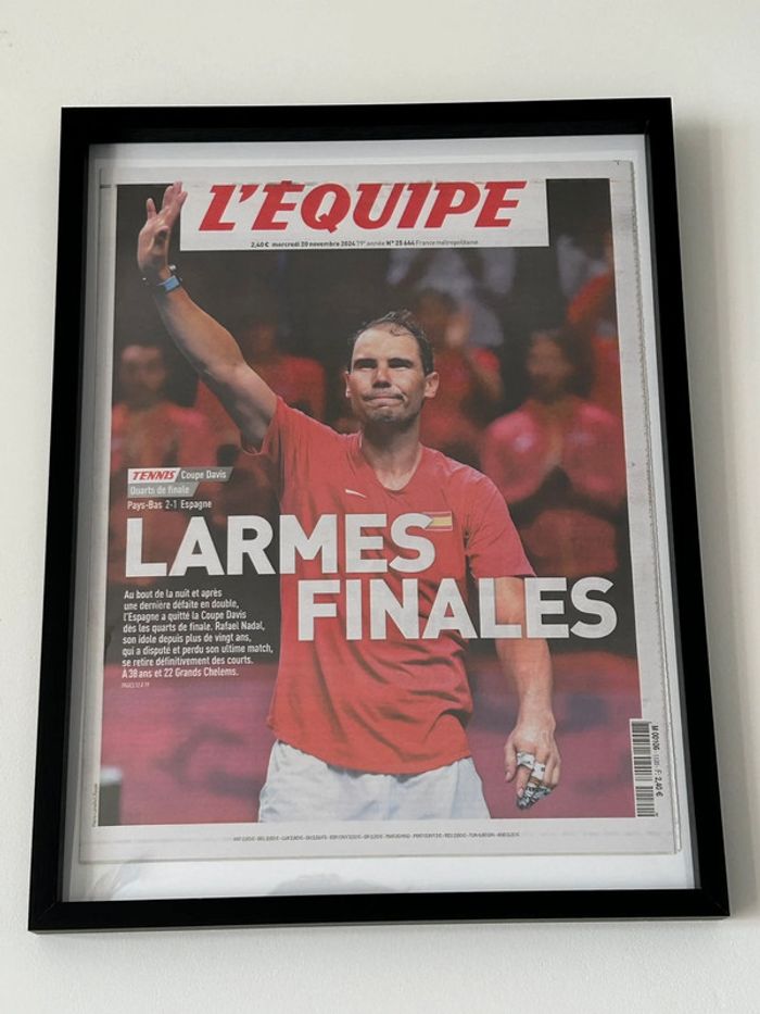 Journal l’Equipe Rafael Nadal « Larmes finales » 20/11/2024