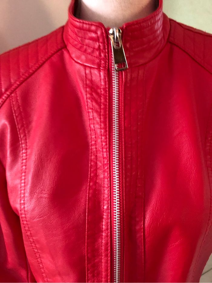 Blouson similicuir cuir rouge - photo numéro 2