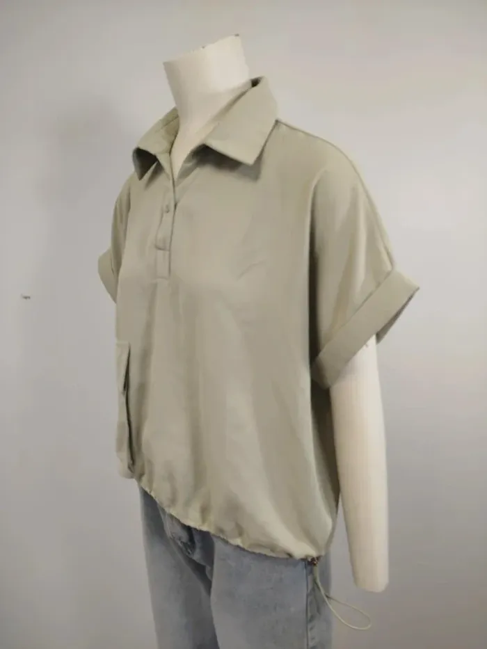 Top à manches courtes gris vert sauge large Taille L (A1002) - photo numéro 3