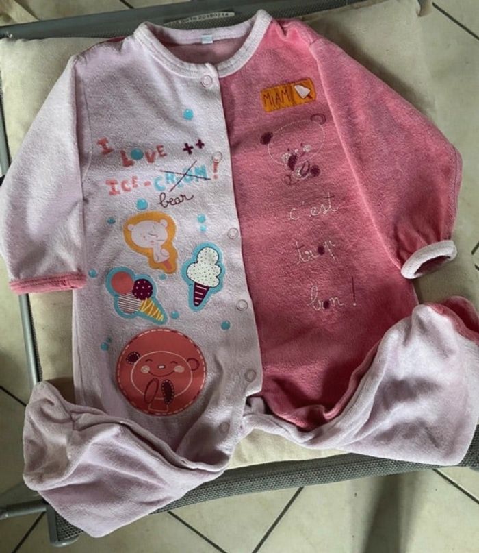 Pijama 9 mois rose bicolore